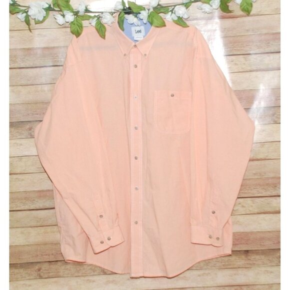 Lee Men's Orange Peach Shirt Size XXL Long Sleeve Button Down Micro Check Pocket - Picture 1 of 9